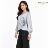 Rosette Wrap-Style Satin Rose Steel Gray Shirt