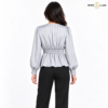 Rosette Wrap-Style Satin Rose Steel Gray Shirt