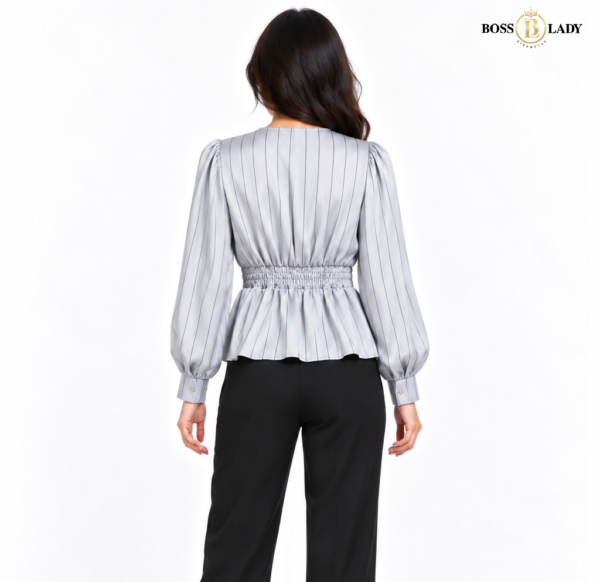 Rosette Wrap-Style Satin Rose Steel Gray Shirt