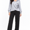 Rosette Wrap-Style Satin Rose Steel Gray Shirt