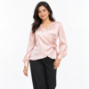 Rosette Wrap-Style Satin Rose Pink Shirt