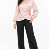 Rosette Wrap-Style Satin Rose Pink Shirt