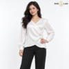 Rosette Wrap-Style Satin White Shirt