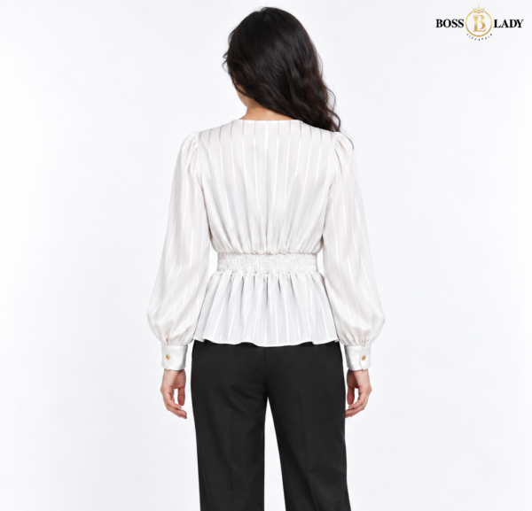Rosette Wrap-Style Satin White Shirt