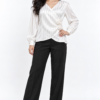 Rosette Wrap-Style Satin White Shirt