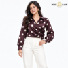 Polka Dot Rosette Wrap-Style Maroon Shirt