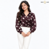 Polka Dot Rosette Wrap-Style Maroon Shirt