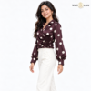 Polka Dot Rosette Wrap-Style Maroon Shirt