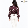 Polka Dot Rosette Wrap-Style Maroon Shirt