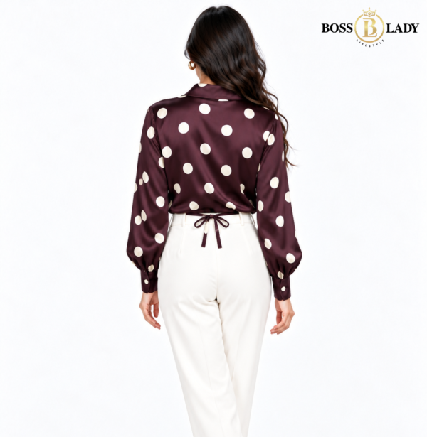 Polka Dot Rosette Wrap-Style Maroon Shirt