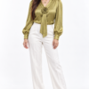 Rosette Tie-Neck Golden Olive Shirt