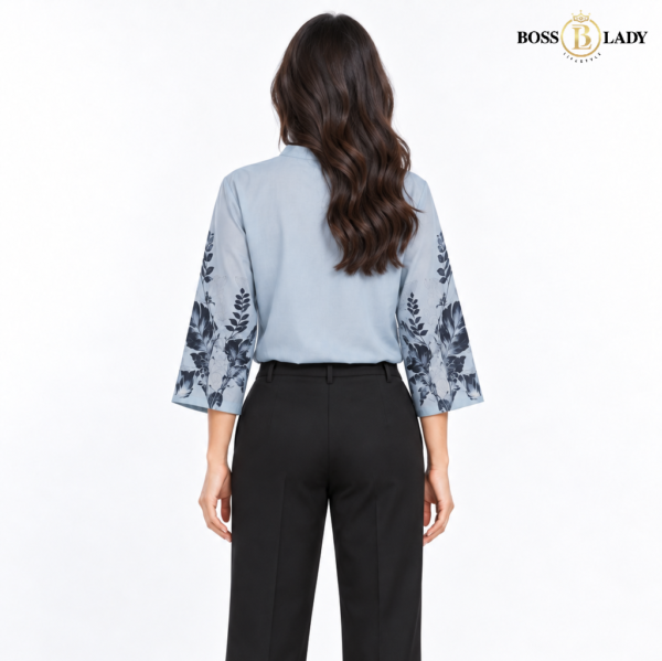 Powder Blue Botanical Print Soft Cotton Shirt