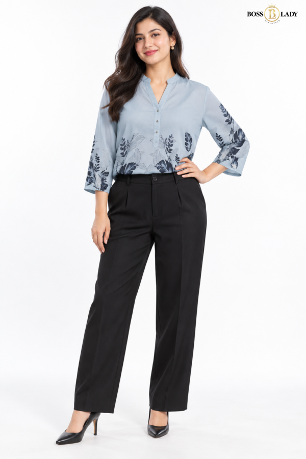 Powder Blue Botanical Print Soft Cotton Shirt