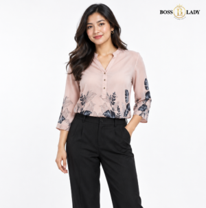 Blush Pink Botanical Print Soft Cotton Shirt