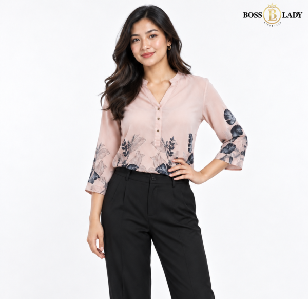 Blush Pink Botanical Print Soft Cotton Shirt