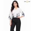 000000 200 WH 2 Ivory White Botanical Print Soft Cotton Shirt
