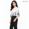 000000 200 WH 3 Ivory White Botanical Print Soft Cotton Shirt