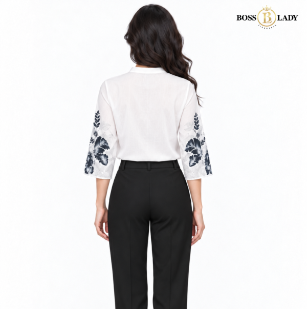 000000 200 WH 4 Ivory White Botanical Print Soft Cotton Shirt