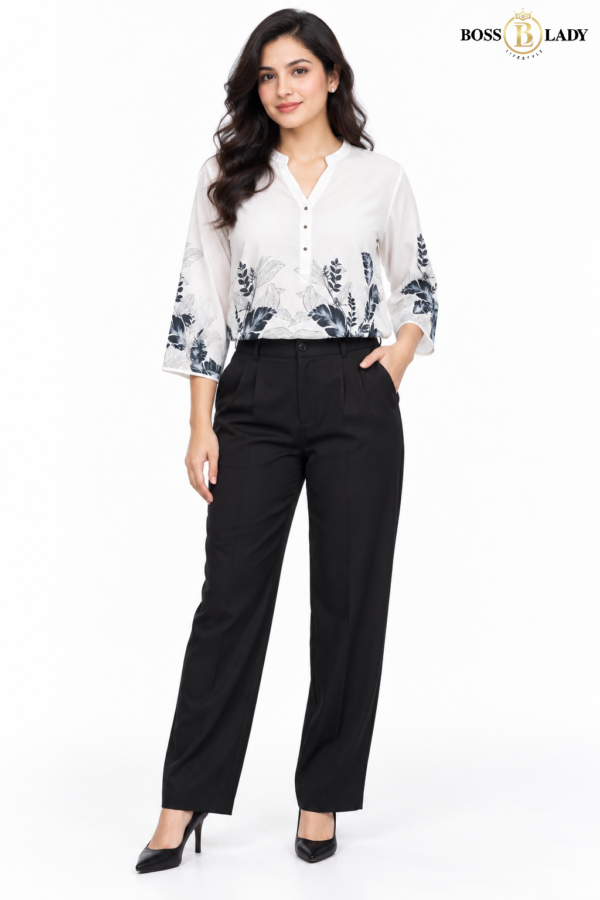 000000 200 WH 5 Ivory White Botanical Print Soft Cotton Shirt