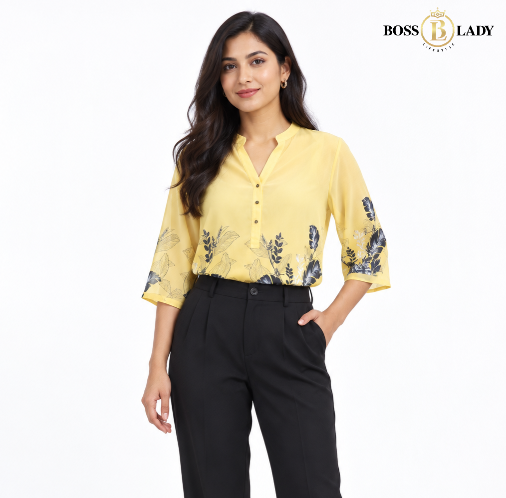 Yellow Botanical Print Soft Cotton Shirt