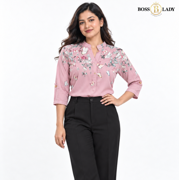 Dusty Pink Floral & Butterfly Print Soft Cotton Shirt