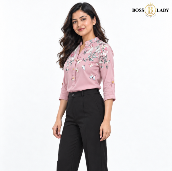 Dusty Pink Floral & Butterfly Print Soft Cotton Shirt