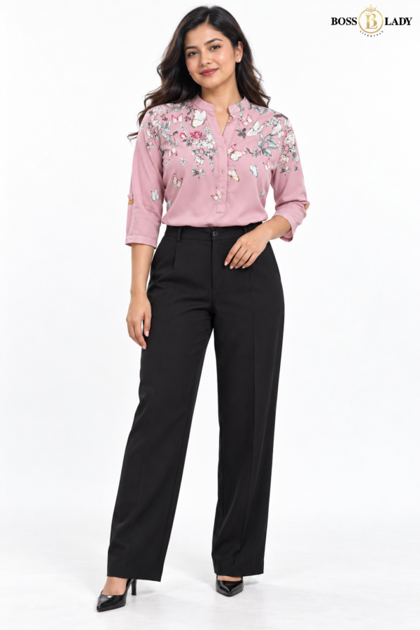 Dusty Pink Floral & Butterfly Print Soft Cotton Shirt
