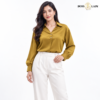 Mustard Gold Metal-Detail Satin Shirt