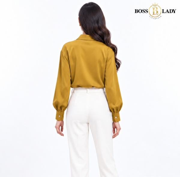 Mustard Gold Metal-Detail Satin Shirt