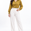Mustard Gold Metal-Detail Satin Shirt