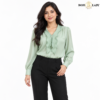 Sage Green Pearl-Detail Ruffle Shirt