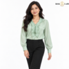 Sage Green Pearl-Detail Ruffle Shirt
