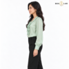 Sage Green Pearl-Detail Ruffle Shirt