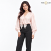 Blush Pink Green Pearl-Detail Ruffle Shirt