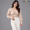 Ruched Front Satin Cream Shirt