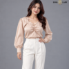 Ruched Front Satin Cream Shirt
