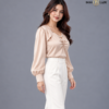 Ruched Front Satin Cream Shirt