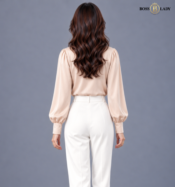 Ruched Front Satin Cream Shirt