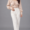 Ruched Front Satin Cream Shirt