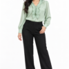 Sage Green Pearl-Detail Ruffle Shirt