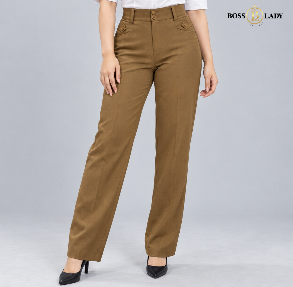 Golden Brown Relaxed-Fit Formal Pant