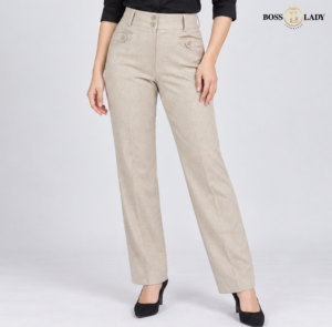 Beige Relaxed-Fit Formal Pant