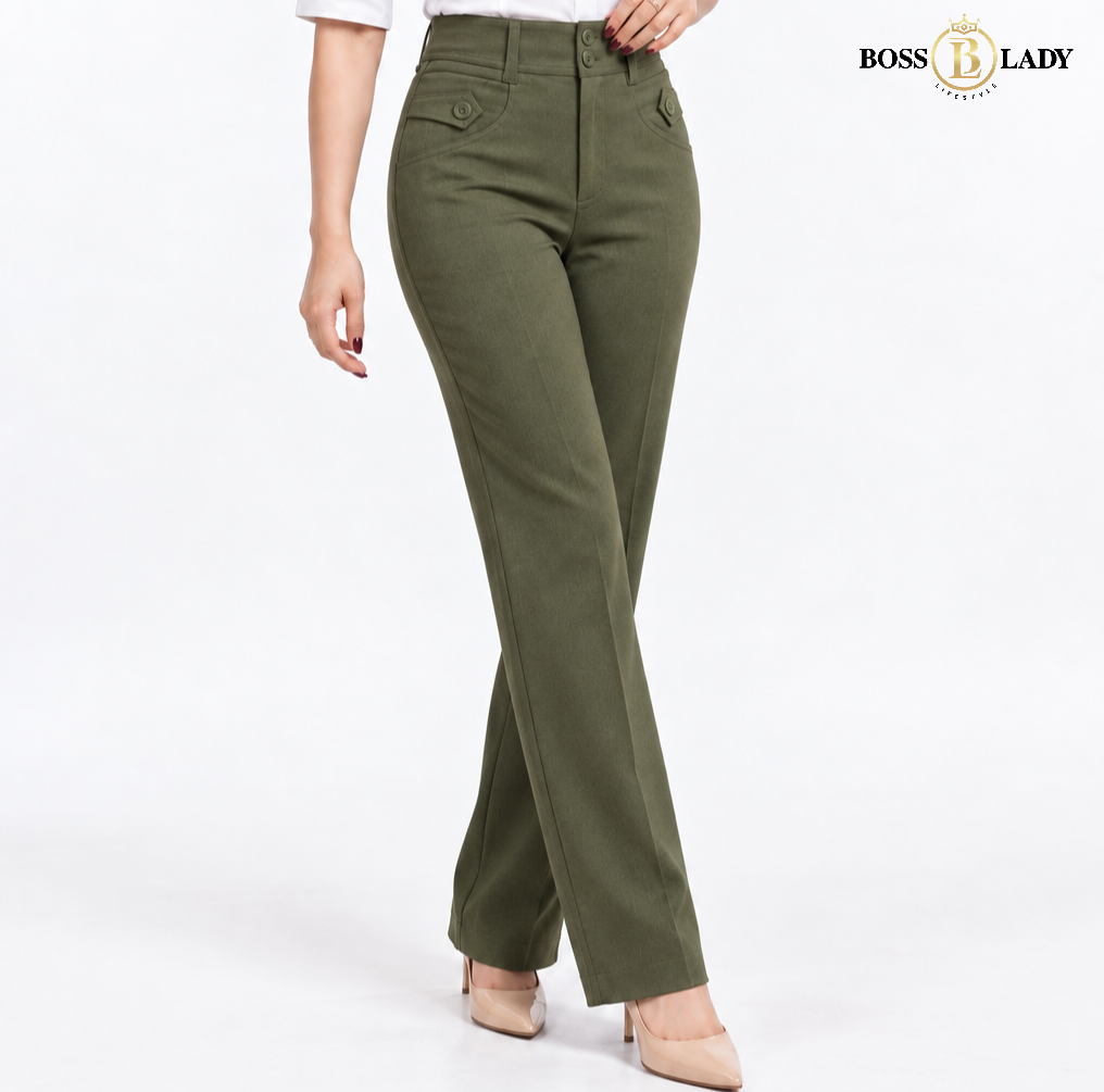 Olive Green Relaxed-Fit Formal Pant