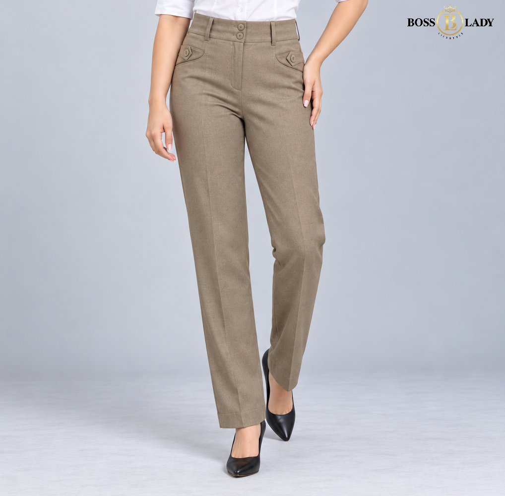 Khaki Relaxed-Fit Formal Pant