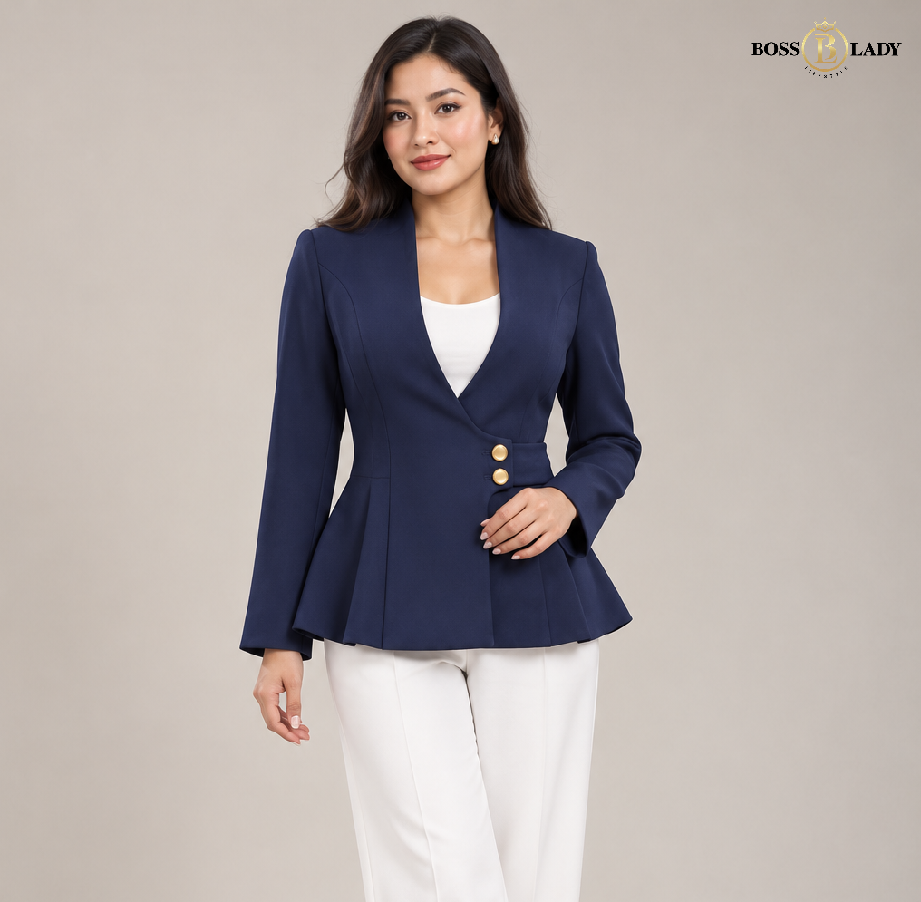 Black Wrap-Style Peplum Blazer