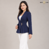 Blue Wrap-Style Peplum Blazer