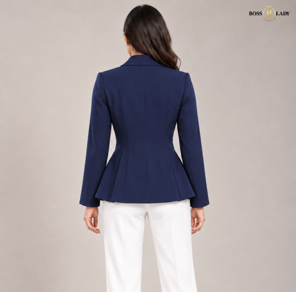 Blue Wrap-Style Peplum Blazer