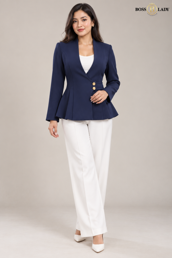 Blue Wrap-Style Peplum Blazer