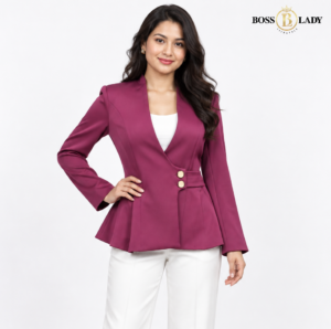 Plum Wrap-Style Peplum Blazer