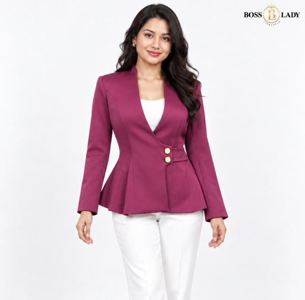 Plum Wrap-Style Peplum Blazer